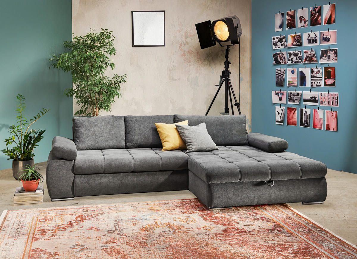 ECKSOFA Grau Flachgewebe  - Chromfarben/Weiß, Design, Kunststoff/Textil (294/173cm) - Carryhome