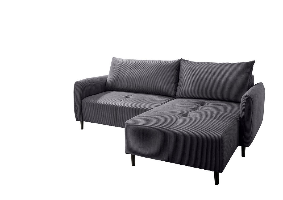ECKSOFA Marissa Grau Cord  - Schwarz/Grau, Basics, Holz/Textil (238/174cm) - Livetastic