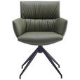 ARMLEHNSTUHL  Lederauswahl, Sitzfläche 360° drehbar, automatische Rückholfunktion  Echtleder  - Schwarz/Olivgrün, Design, Leder/Metall (64/86/63cm) - Dieter Knoll