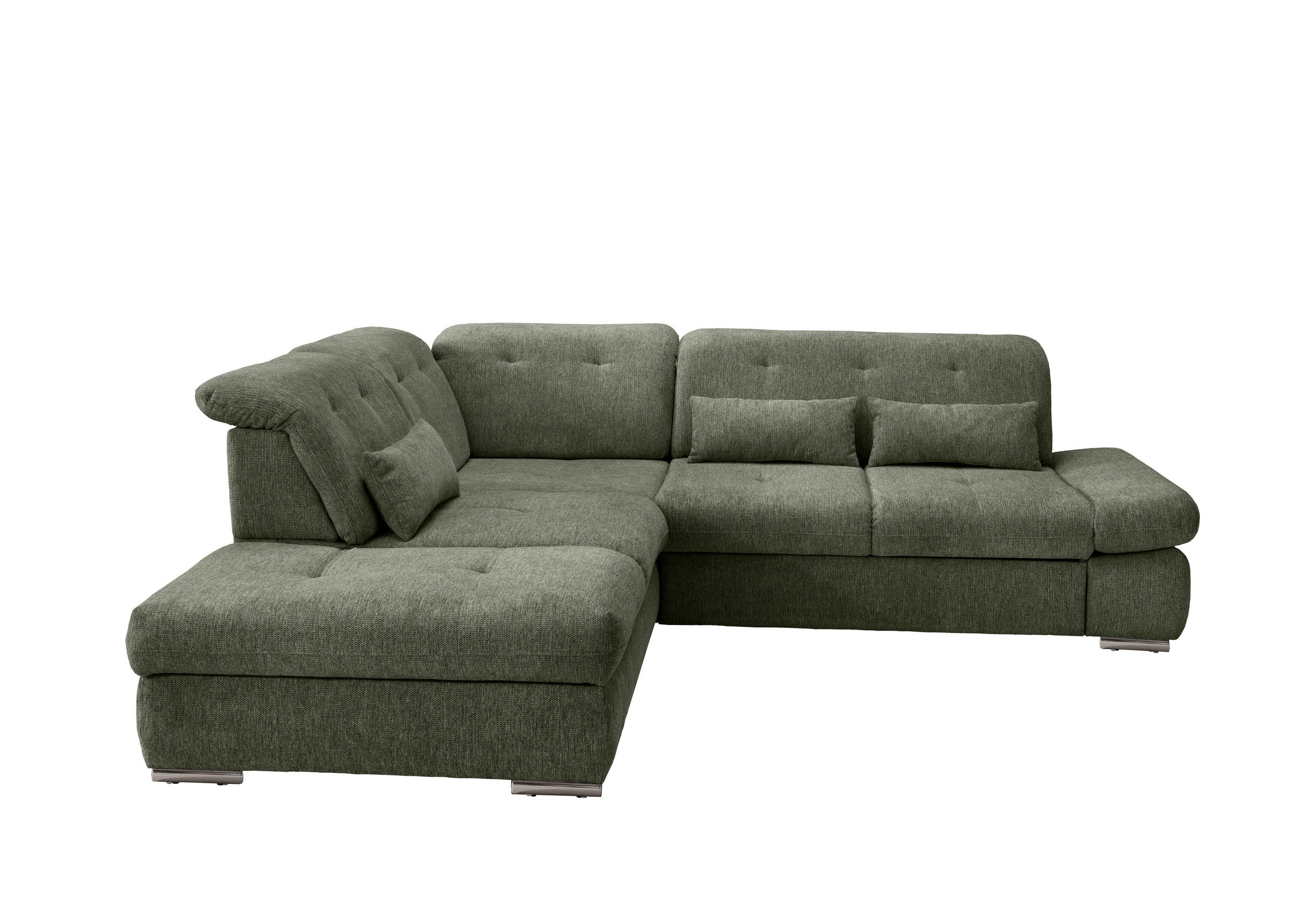 ECKSOFA in Chenille Dunkelgrün  - Chromfarben/Dunkelgrün, Design, Textil/Metall (254/280cm) - Livetastic