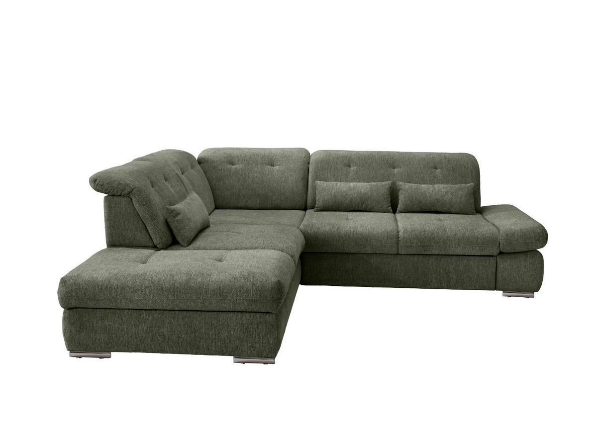 ECKSOFA in Chenille Dunkelgrün  - Chromfarben/Dunkelgrün, Design, Textil/Metall (254/280cm) - Livetastic