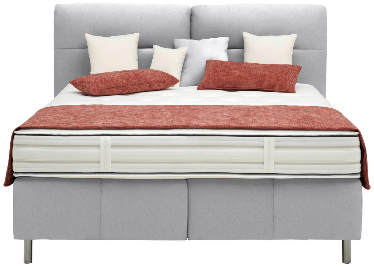 BOXSPRINGBETT 160/200 cm  in Ecru  - Ecru/Alufarben, KONVENTIONELL, Textil/Metall (160/200cm) - Dieter Knoll