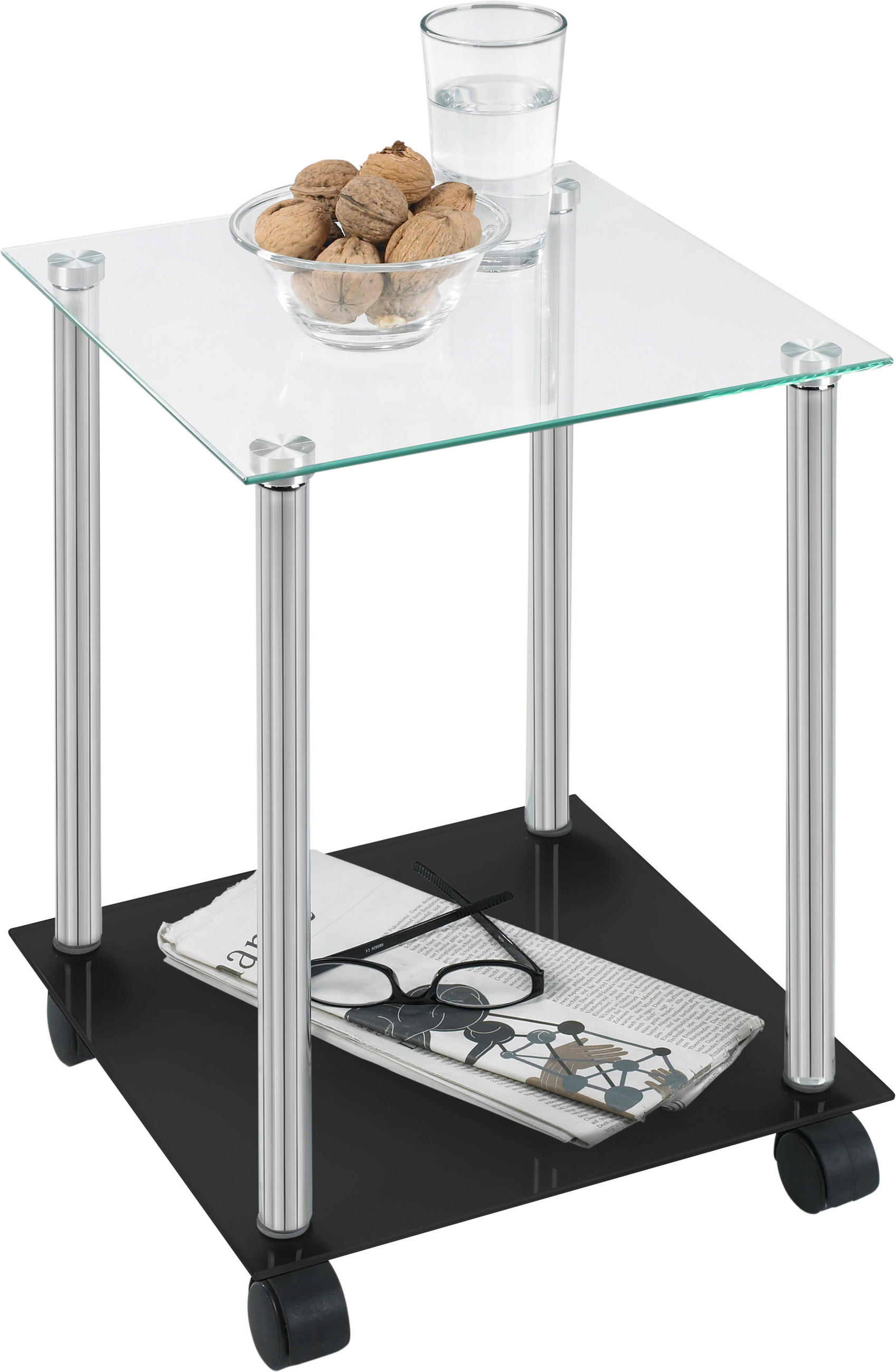 BEISTELLTISCH 34/34/45 cm Schwarz, Chromfarben quadratisch  - Chromfarben/Schwarz, Design, Glas/Kunststoff (34/34/45cm)