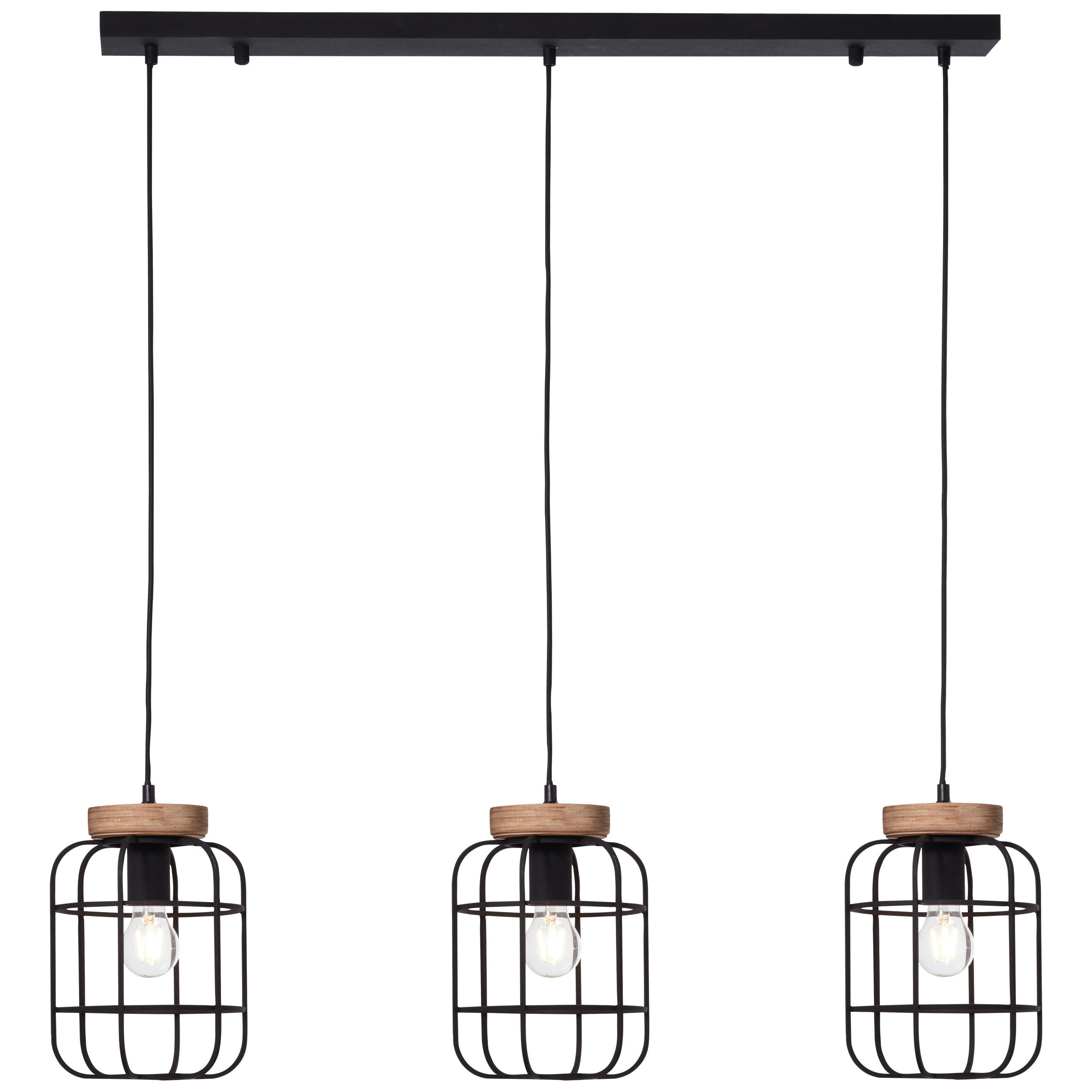 HÄNGELEUCHTE 100/20/142 cm    - Schwarz/Braun, Design, Holz/Metall (100/20/142cm) - Brilliant