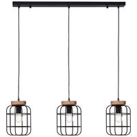 HÄNGELEUCHTE 100/20/142 cm    - Schwarz/Braun, Design, Holz/Metall (100/20/142cm) - Brilliant