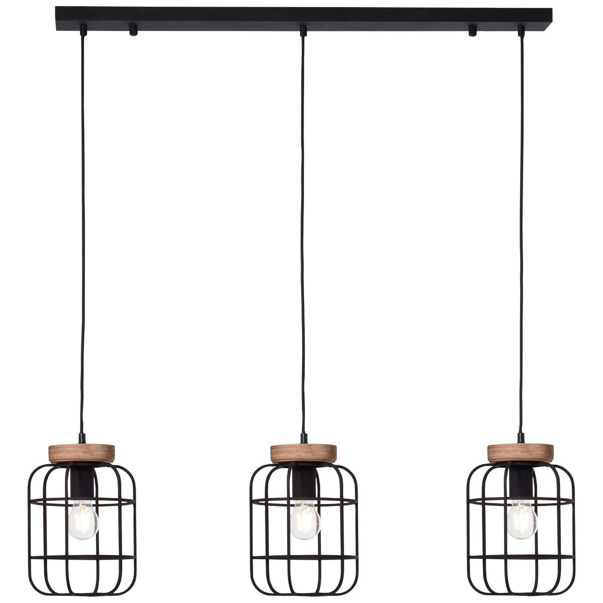 HÄNGELEUCHTE 100/20/142 cm    - Schwarz/Braun, Design, Holz/Metall (100/20/142cm) - Brilliant