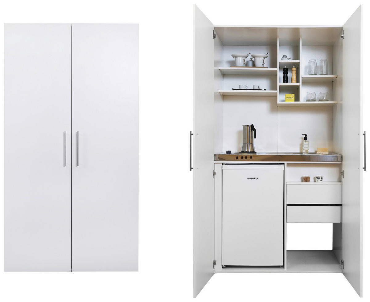 KITCHENETTE INTÉGRÉE PLACARD 104/193/67 cm  in Weiss  - couleur inox/blanc, Modern, métal/matériau de bois (104/193/67cm) - Respekta