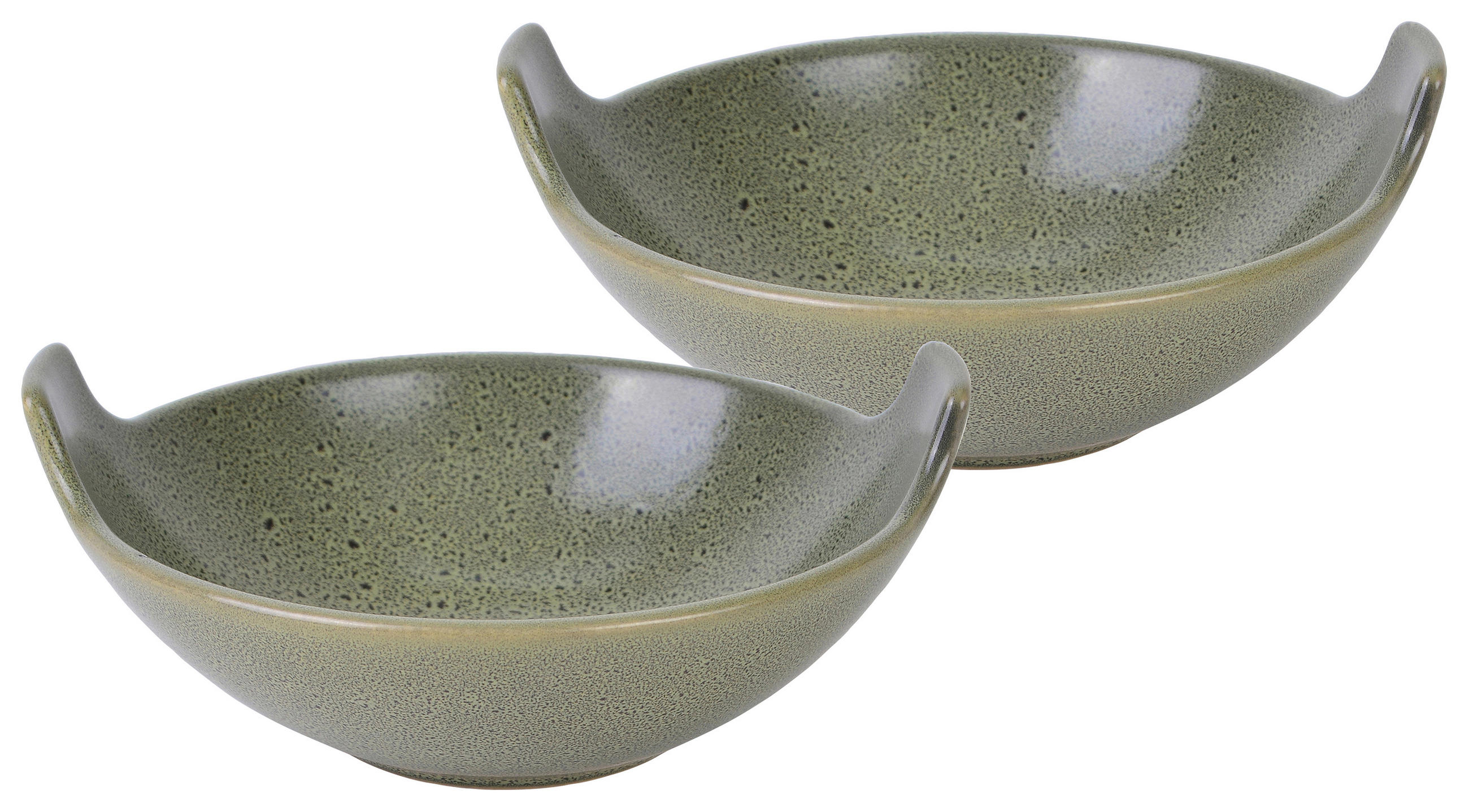 Schüsselset Steinzeug Grün 2--Teilig. BxH 17x15,5 cm