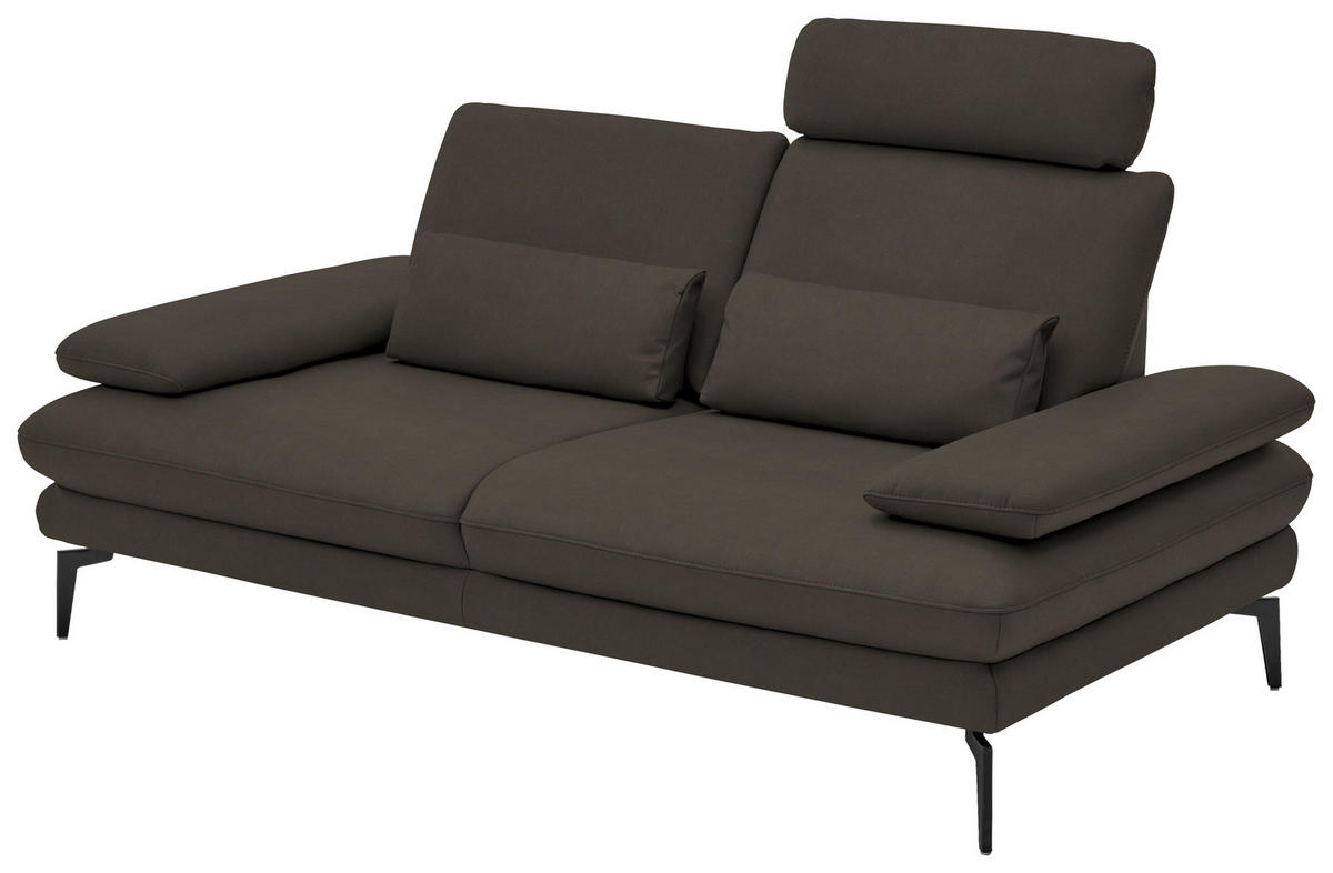 2,5-SITZER in Echtleder Graubraun  - Graubraun/Schwarz, Design, Leder/Metall (196/86/104cm) - Dieter Knoll