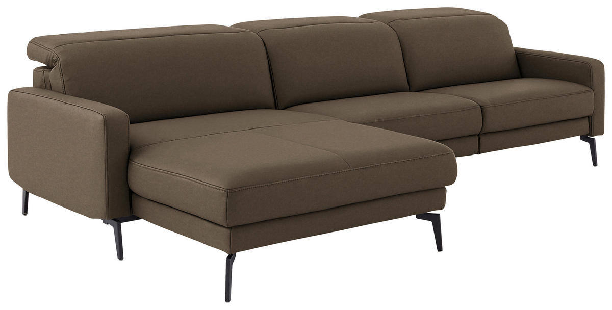 ECKSOFA  Echtleder Braun  - Schwarz/Braun, Design, Leder/Metall (179/323cm) - Dieter Knoll