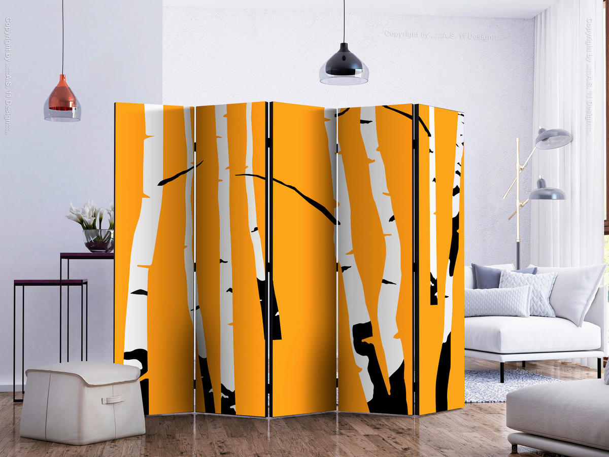 SKÄRMVÄGG  i trä, textil  orange, vit  - orange/vit, Basics, trä/textil (225/172/3cm) - artgeist