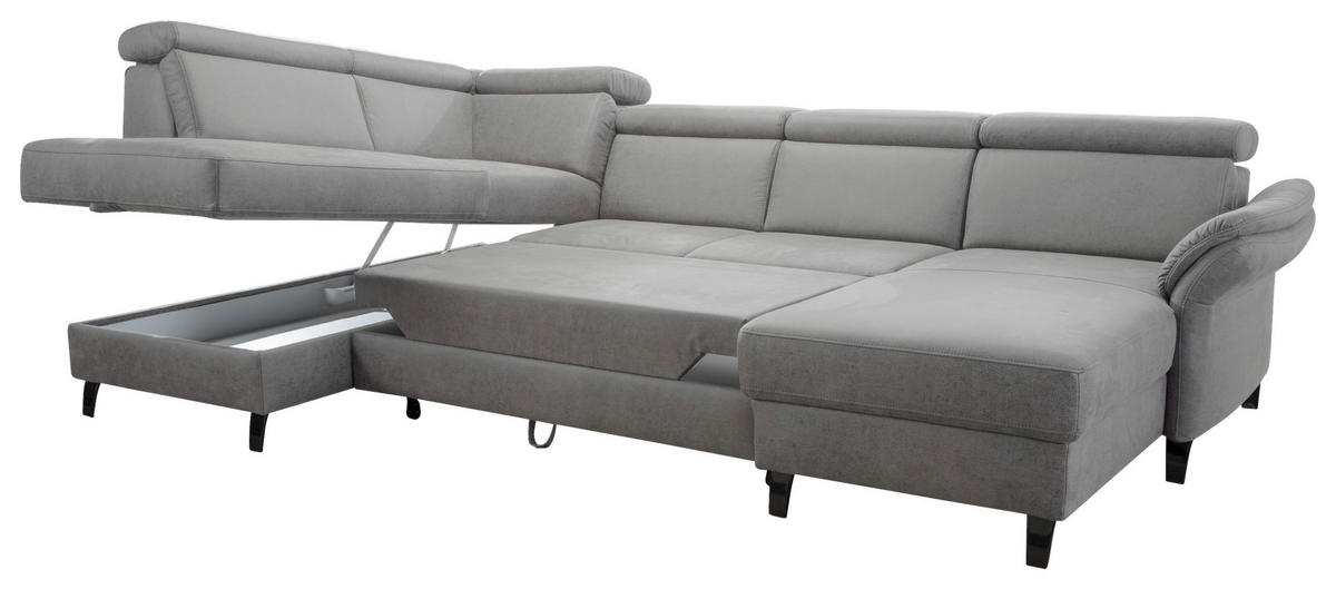 WOHNLANDSCHAFT Hellgrau Mikrofaser  - Hellgrau/Schwarz, KONVENTIONELL, Textil/Metall (193/317/165cm) - Sit & More