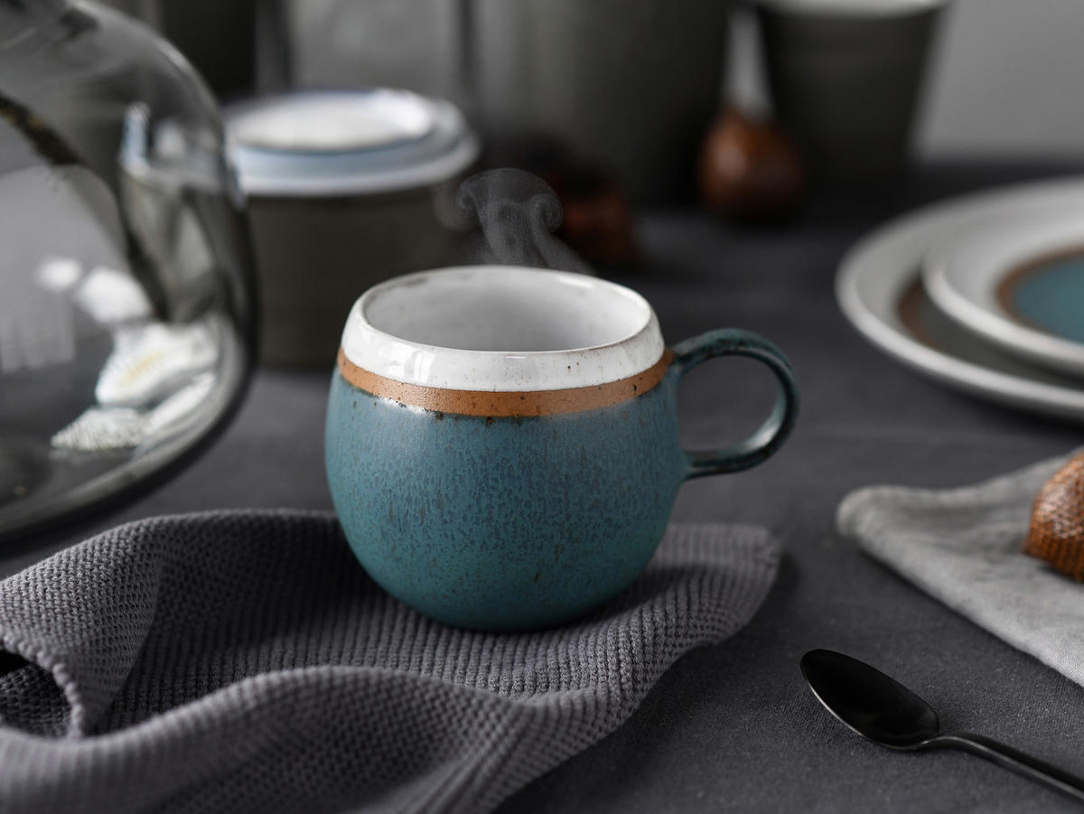 KOMBISERVICE Grau, Türkis, Weiß, Cognac Fjord Bunt 16-teilig 4 Personen  - Türkis/Cognac, Basics, Keramik - Creatable