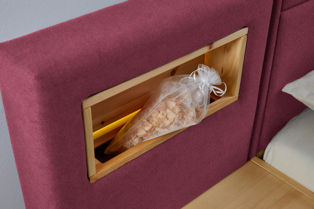 BETT 160/200 cm  Zirbelkieferfarben, Dunkelrot   - Zirbelkieferfarben/Dunkelrot, Natur, Holz/Textil (160/200cm) - Valnatura
