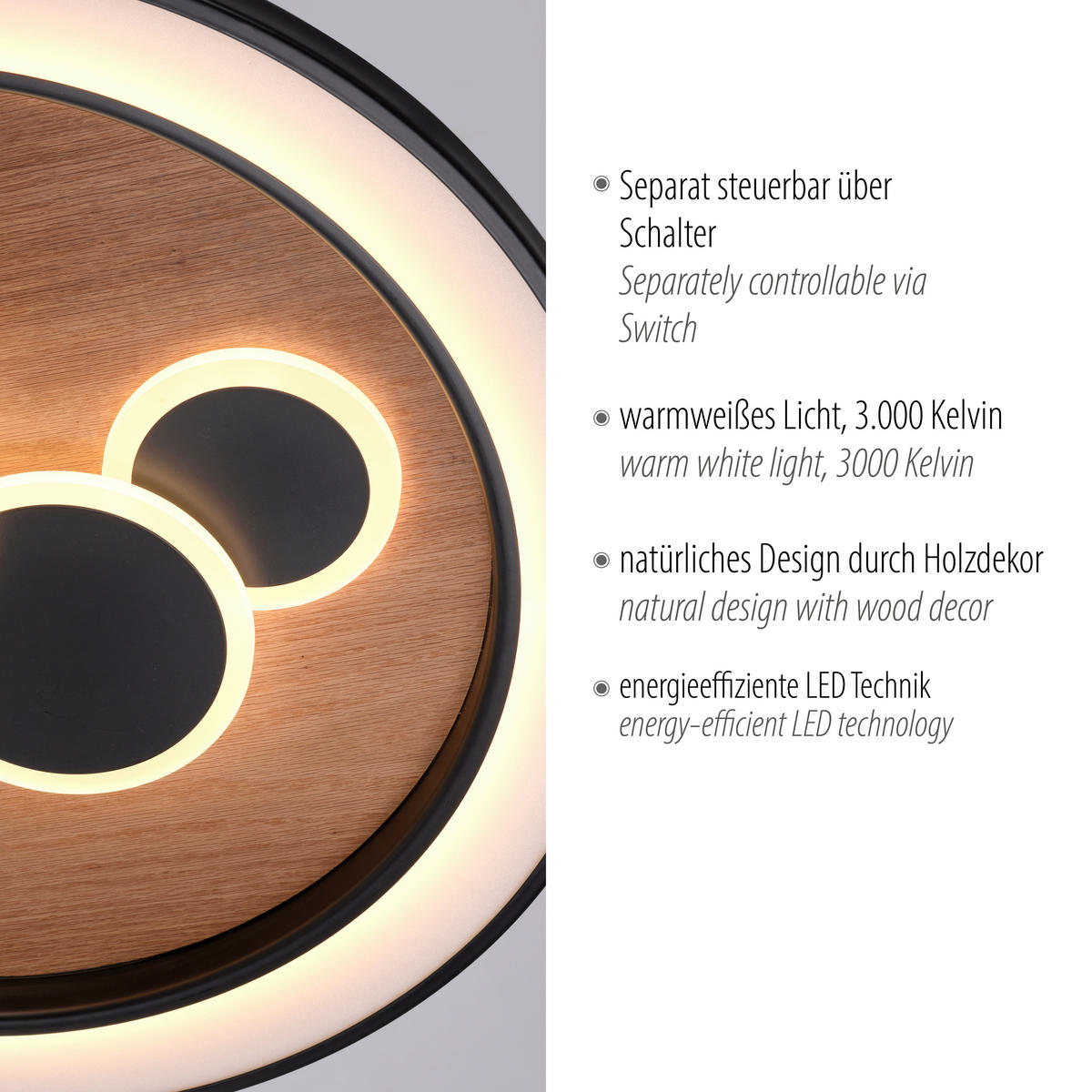LED-DECKENLEUCHTE 60/60/8 cm   - Natur, Holz (60/60/8cm)