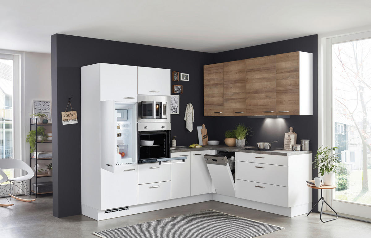 ROHOVÁ KUCHYŇA SILVIO 265 - sivá/biela, Design, kompozitné drevo (265/210cm) - Celina