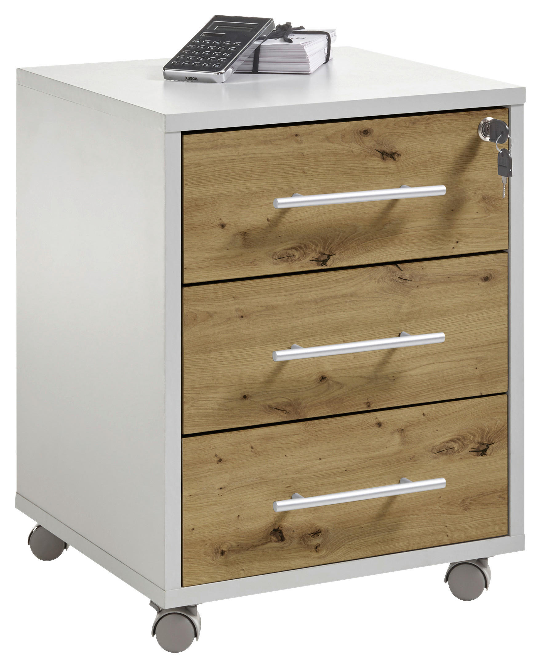 ROLLCONTAINER 43/56/42 cm  - Eichefarben/Silberfarben, KONVENTIONELL, Holzwerkstoff/Kunststoff (43/56/42cm) - Xora