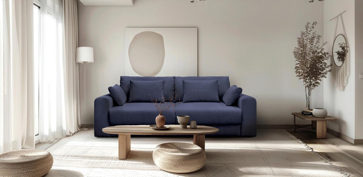 3-SITZER-SOFA MEGA Cord Dunkelblau  - Schwarz/Dunkelblau, Design, Textil (252cm) - MID.YOU