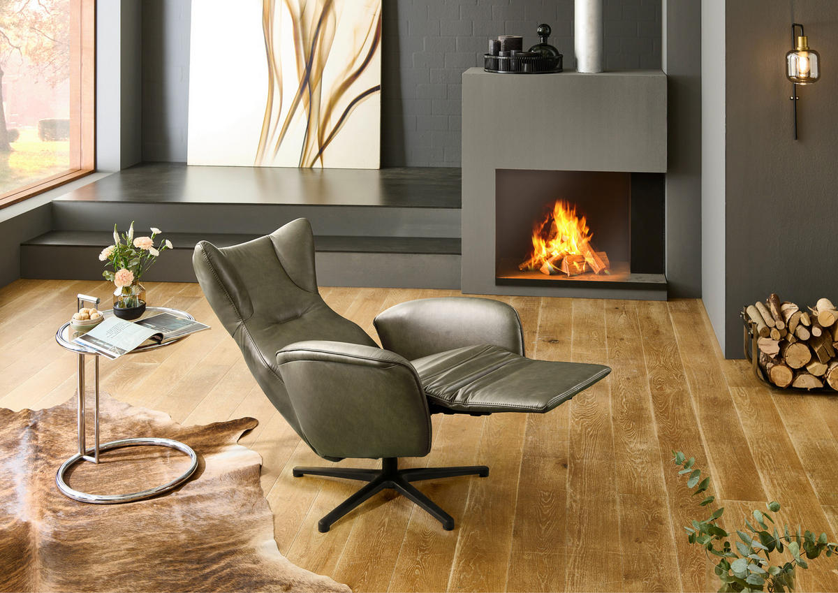 RELAXSESSEL Leder Graugrün  - Schwarz/Graugrün, Design, Leder/Metall (75/106/86cm) - Valdera