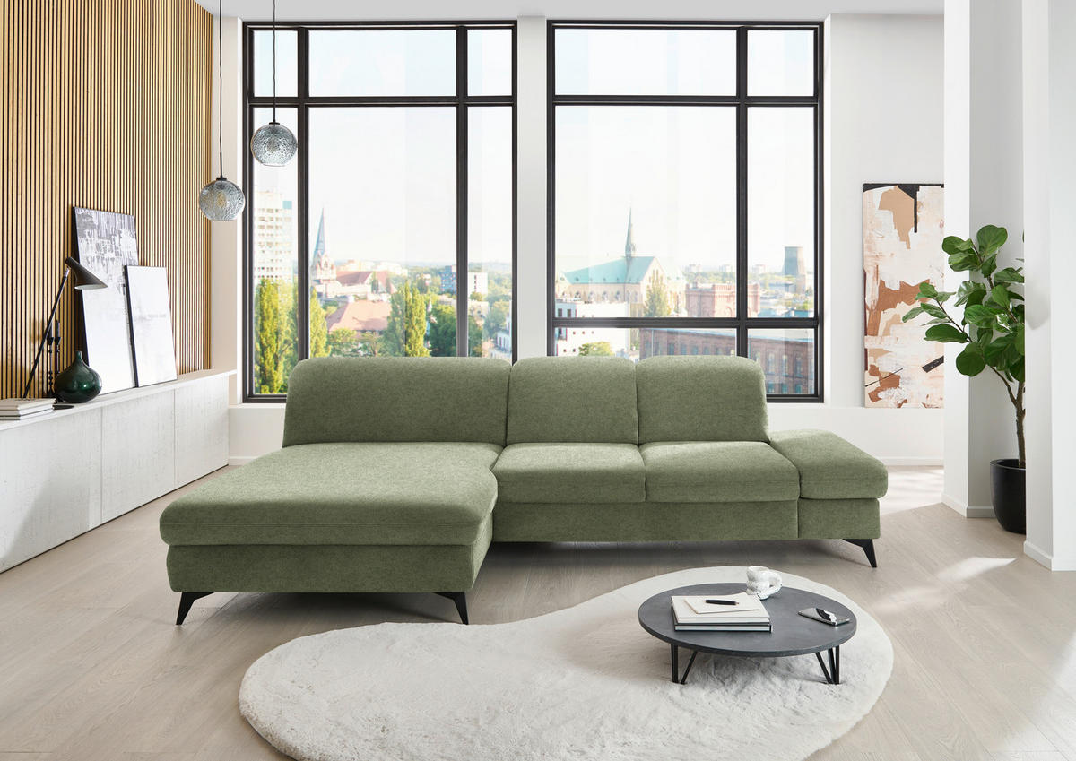 ECKSOFA  in Chenille Olivgrün  198/288 cm  - Schwarz/Olivgrün, Design, Textil/Metall (198/288cm) - Beldomo Style