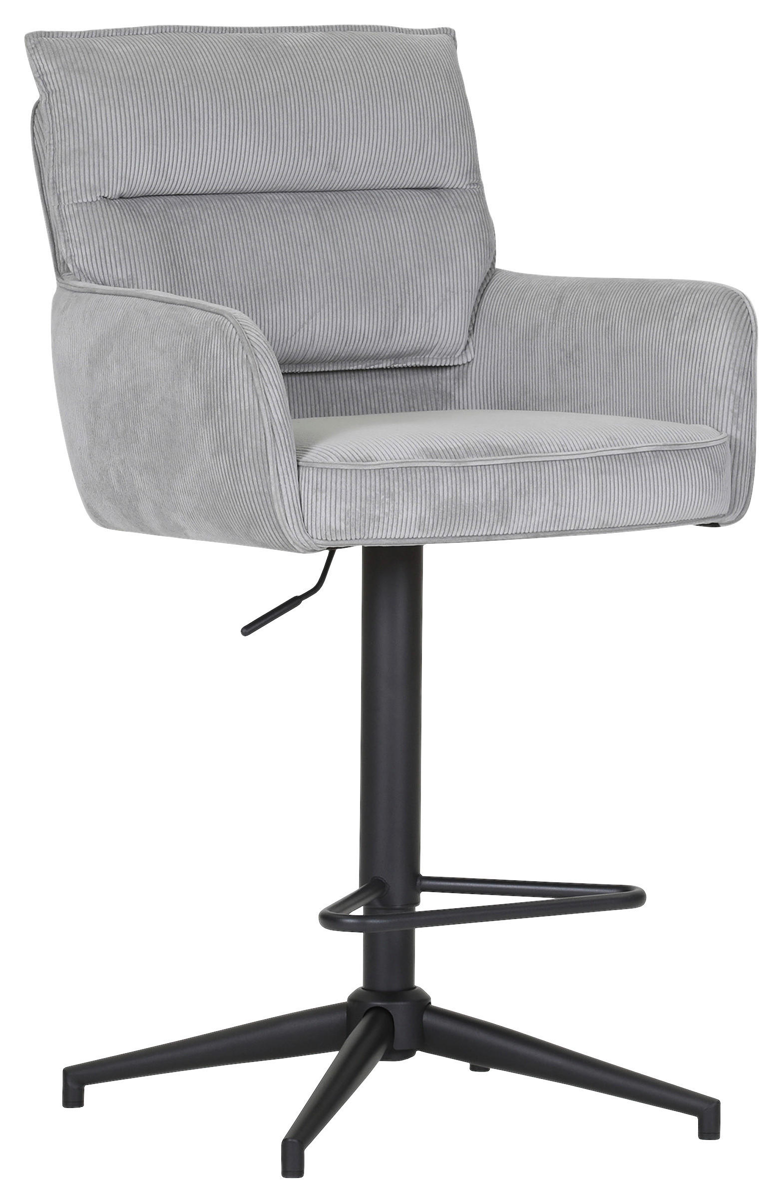 BARHOCKER Cord Hellgrau Stoffauswahl, Sitzfläche 360° drehbar  - Hellgrau/Schwarz, Design, Textil/Metall (54/98-120/58cm) - Novel