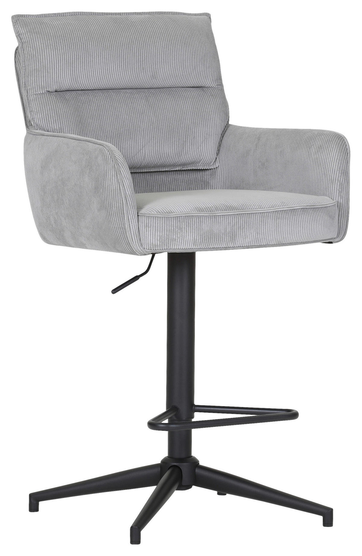 BARHOCKER Cord Hellgrau Stoffauswahl, Sitzfläche 360° drehbar  - Hellgrau/Schwarz, Design, Textil/Metall (54/98-120/58cm) - Novel