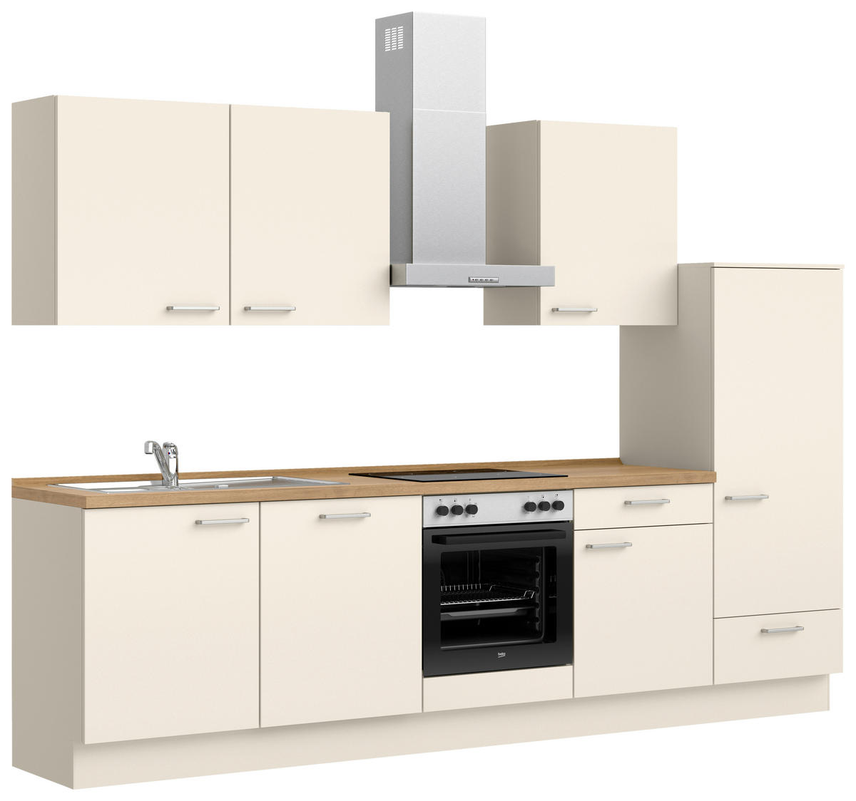 KÜCHENLEERBLOCK 300 cm   in Eichefarben, Magnolie  - Edelstahlfarben/Eichefarben, MODERN, Holzwerkstoff/Metall (300cm) - Nobilia