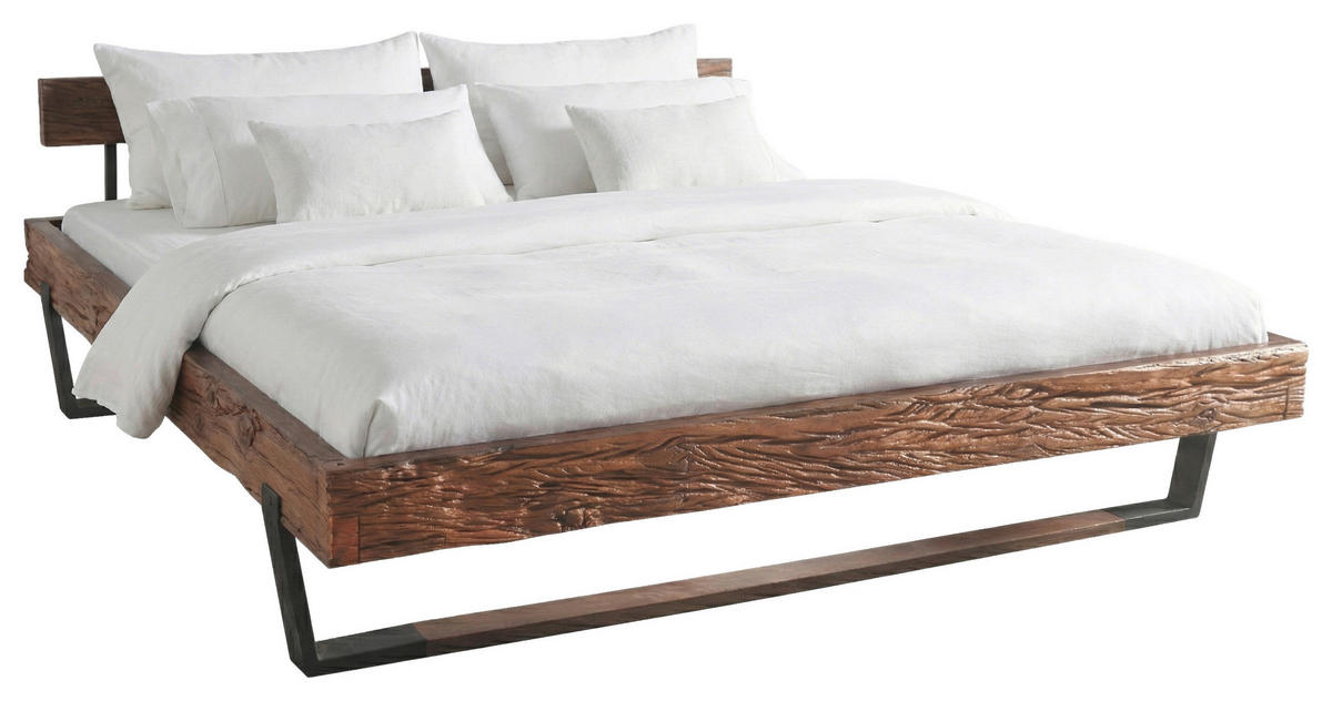 BALKENBETT 180/200 cm  in Braun, Schwarz   - Schwarz/Braun, MODERN, Holz/Metall (180/200cm) - MID.YOU