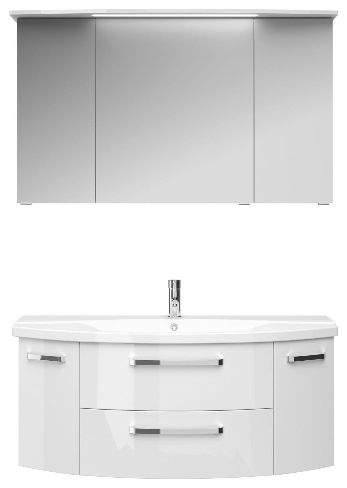 BADEZIMMER 3-teilig  in 120,5 cm  - Chromfarben/Weiß Hochglanz, MODERN, Glas/Keramik (120,5cm) - Sadena