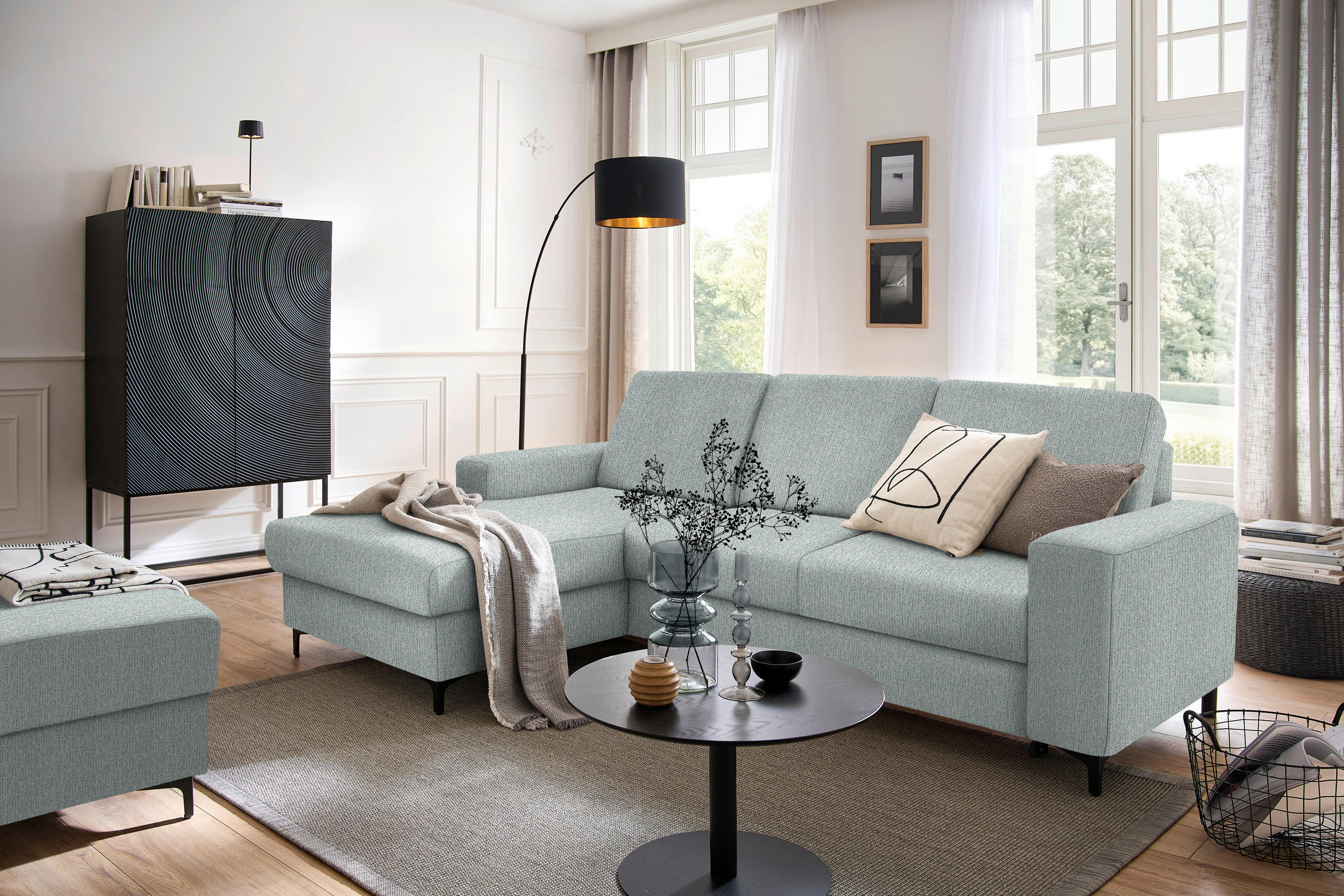 ECKSOFA in Webstoff Grau  - Schwarz/Grau, Konventionell, Textil/Metall (167/247cm) - Stylife