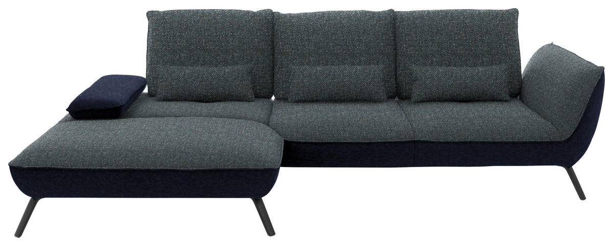 ECKSOFA  in Flachgewebe Blaugrau  191/301 cm  - Blaugrau/Schwarz, Design, Textil/Metall (191/301cm) - Moderano