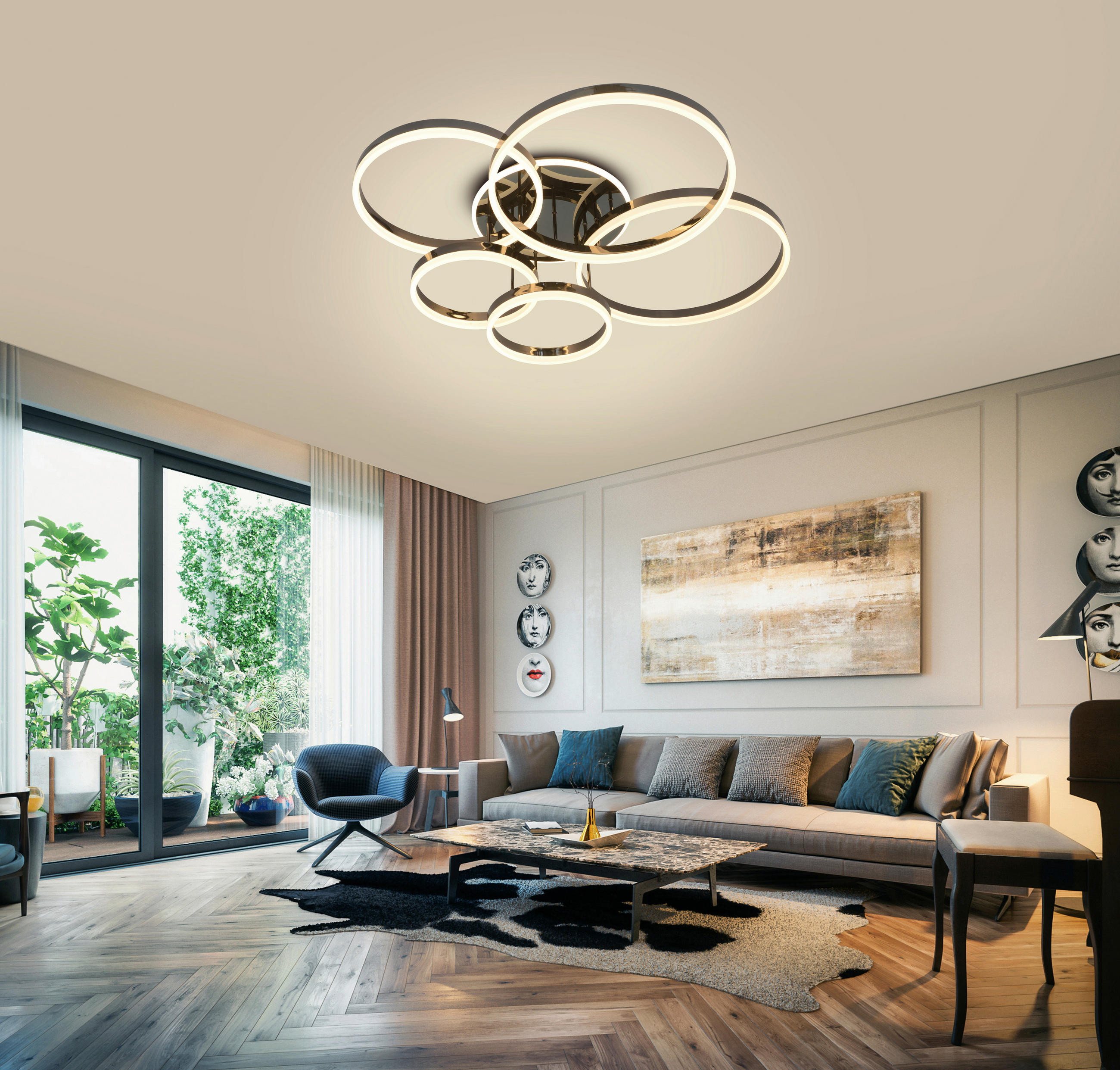 LED-DECKENLEUCHTE Schenna 104,50/85,50/21 cm   - Schwarzchrom, Design, Kunststoff/Metall (104,50/85,50/21cm)