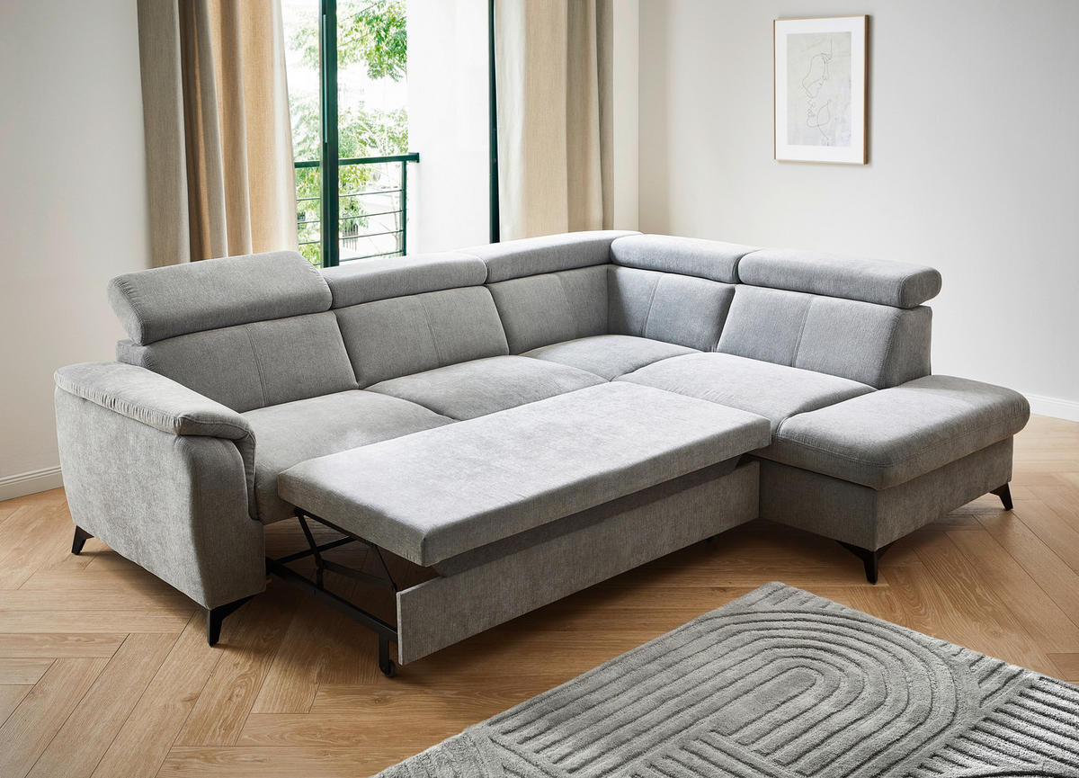 ECKSOFA in Chenille Grau  - Schwarz/Grau, Design, Textil/Metall (260/203cm) - Stylife