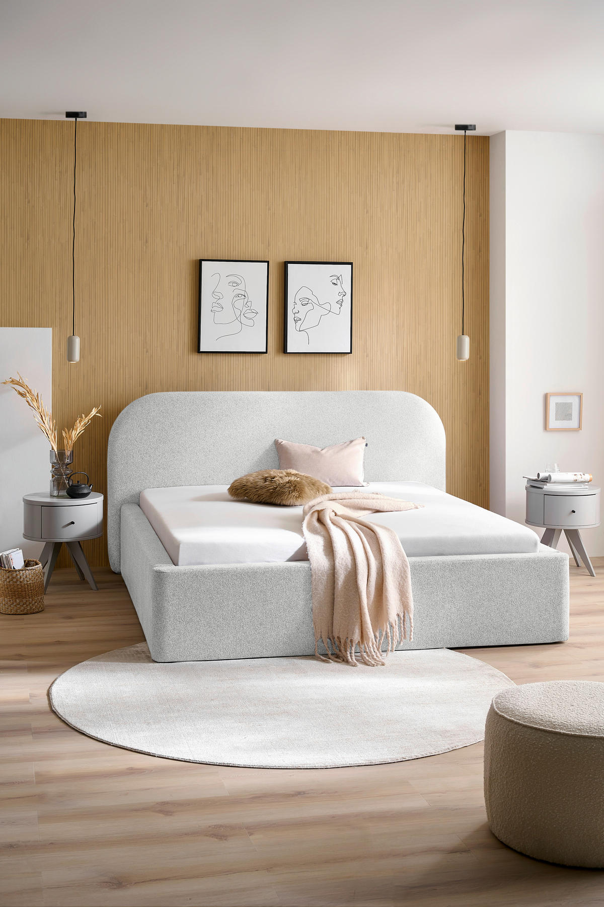 POLSTERBETT 180/200 cm  in Creme  - Creme/Schwarz, Design, Holz/Textil (180/200cm) - Boxxx