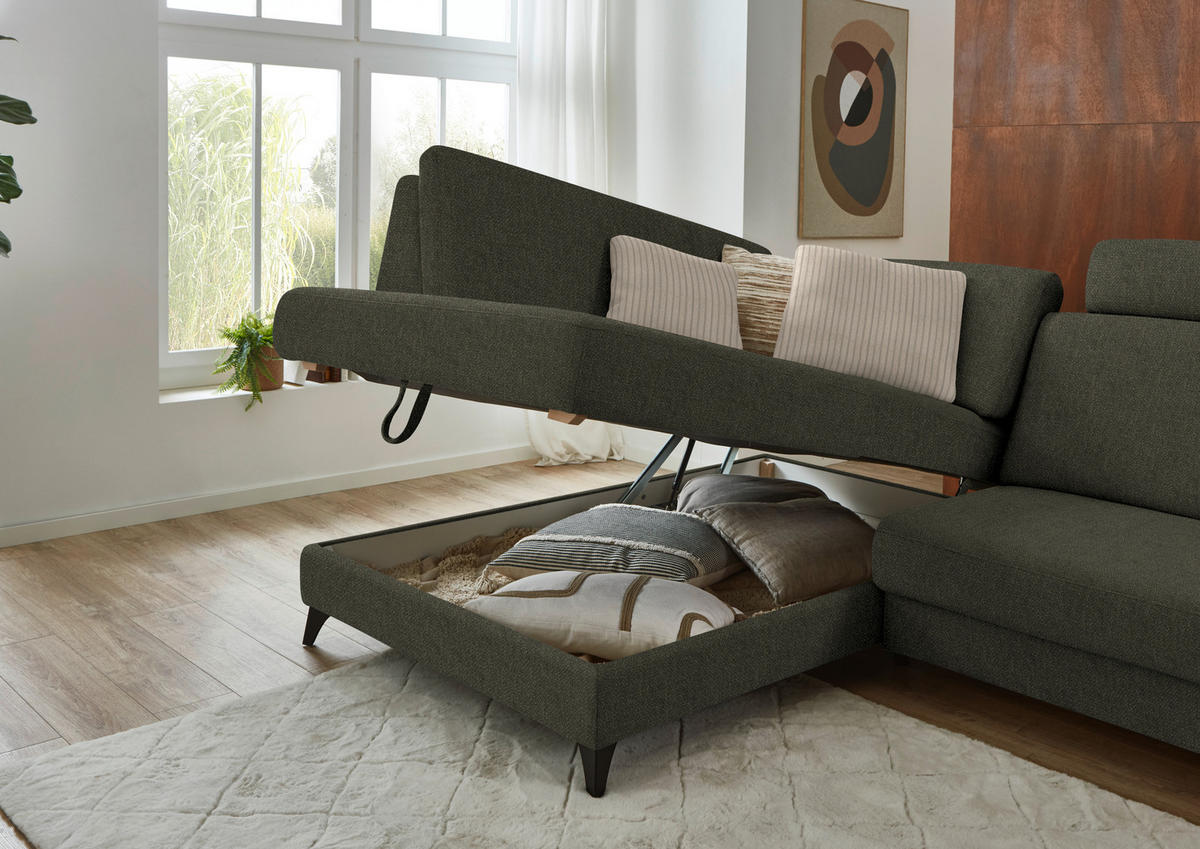 ECKSOFA  Chenille Dunkelgrün  - Dunkelgrün/Schwarz, Design, Textil/Metall (182/239cm) - Beldomo Comfort