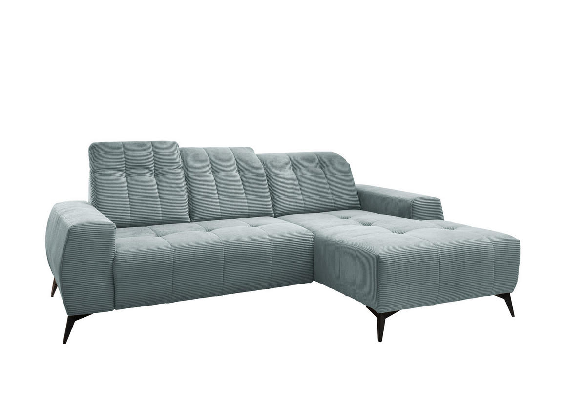 ECKSOFA in Cord Hellblau  - Schwarz/Hellblau, Modern, Textil/Metall (258/180cm) - Livetastic