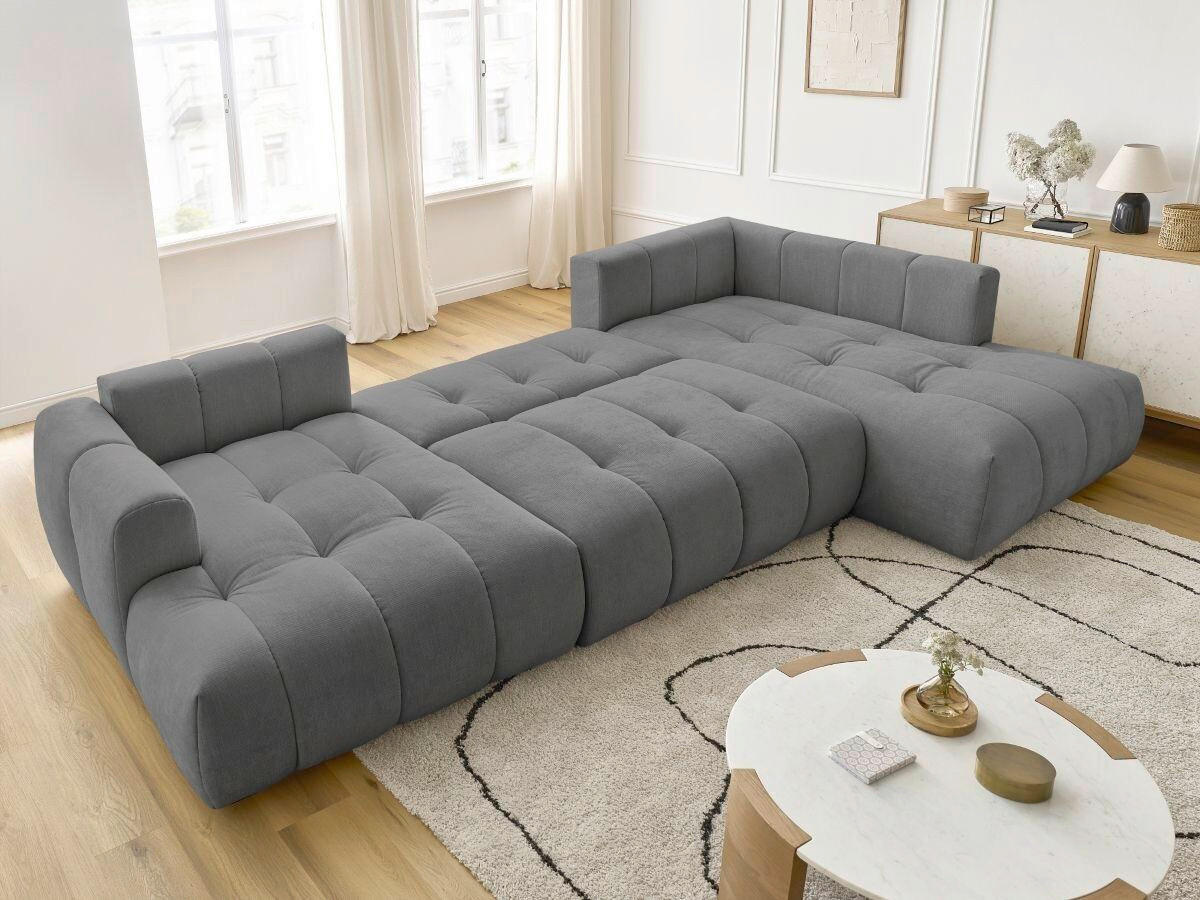 WOHNLANDSCHAFT  FUJI  Dunkelgrau Leinenoptik  - Dunkelgrau/Schwarz, MODERN, Kunststoff/Textil (160/377/204cm)