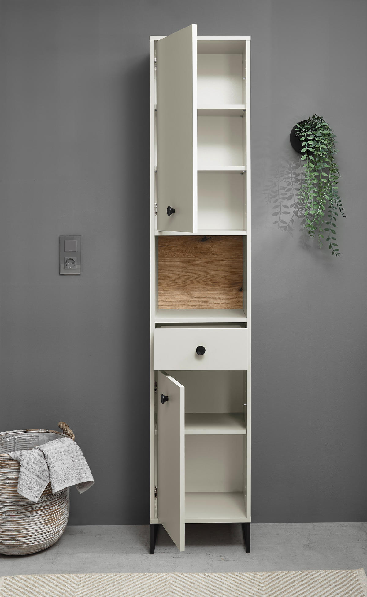HOCHSCHRANK 38/195/32 cm  - Kaschmir/Eichefarben, MODERN, Holzwerkstoff/Kunststoff (38/195/32cm) - MID.YOU