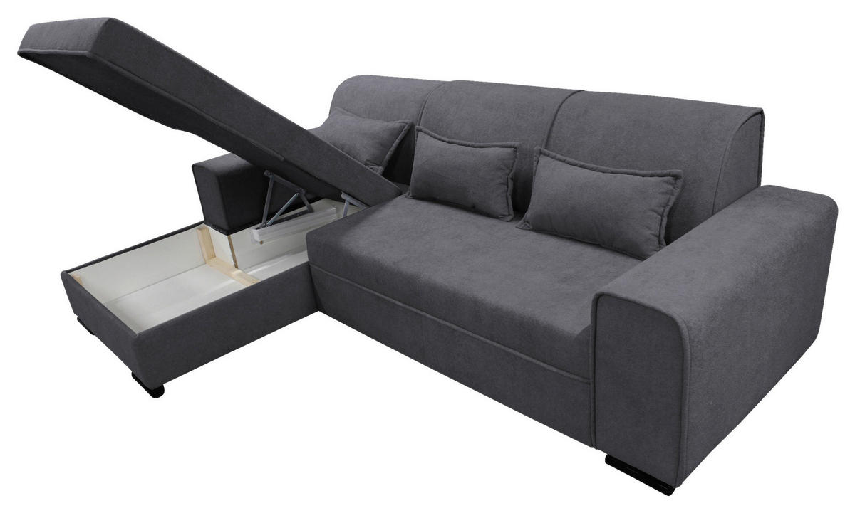 ECKSOFA in Struktur, Bouclé Dunkelgrau  - Dunkelgrau/Schwarz, Design, Kunststoff/Textil (175/270cm) - MID.YOU