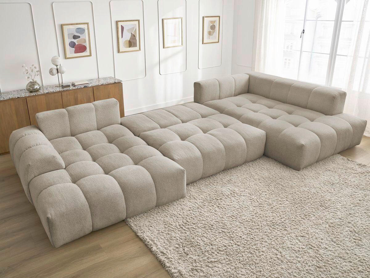 ECKSCHLAFSOFA EVEREST  mit Rücken echt, Armteil links, Armteil rechts Flachgewebe Taupe  - Taupe/Schwarz, MODERN, Kunststoff/Textil (423/212/90cm)