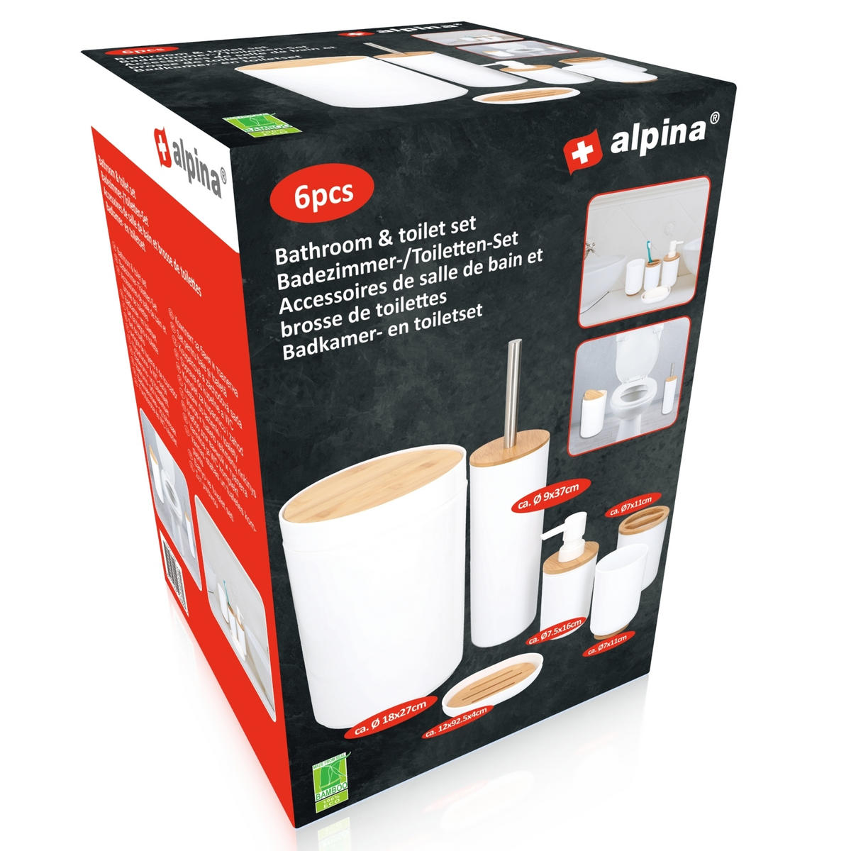 BAD-ACCESSOIRE-SET - Weiß, Basics, Holz/Kunststoff - Alpina 6287