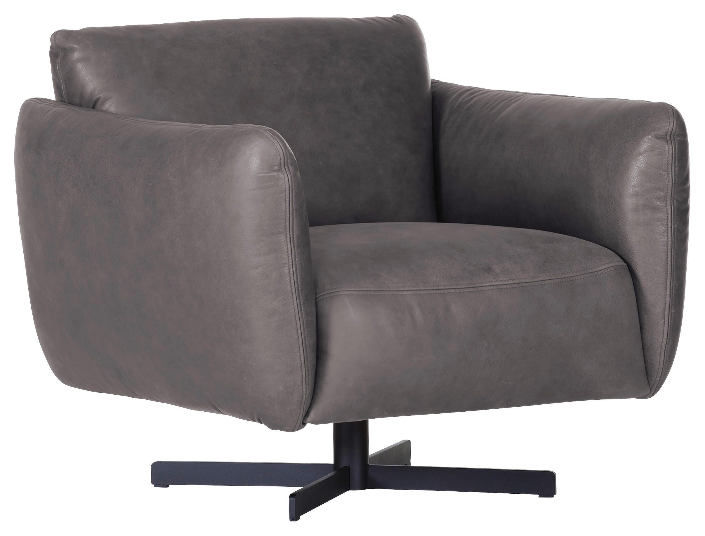 SESSEL in Echtleder Grau  - Schwarz/Grau, KONVENTIONELL, Leder/Metall (100/80/90cm) - Carryhome