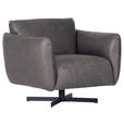 SESSEL in Echtleder Grau  - Schwarz/Grau, KONVENTIONELL, Leder/Metall (100/80/90cm) - Carryhome