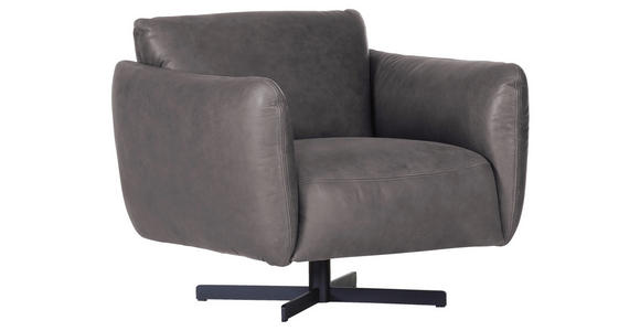 SESSEL in Echtleder Grau  - Schwarz/Grau, KONVENTIONELL, Leder/Metall (100/80/90cm) - Carryhome