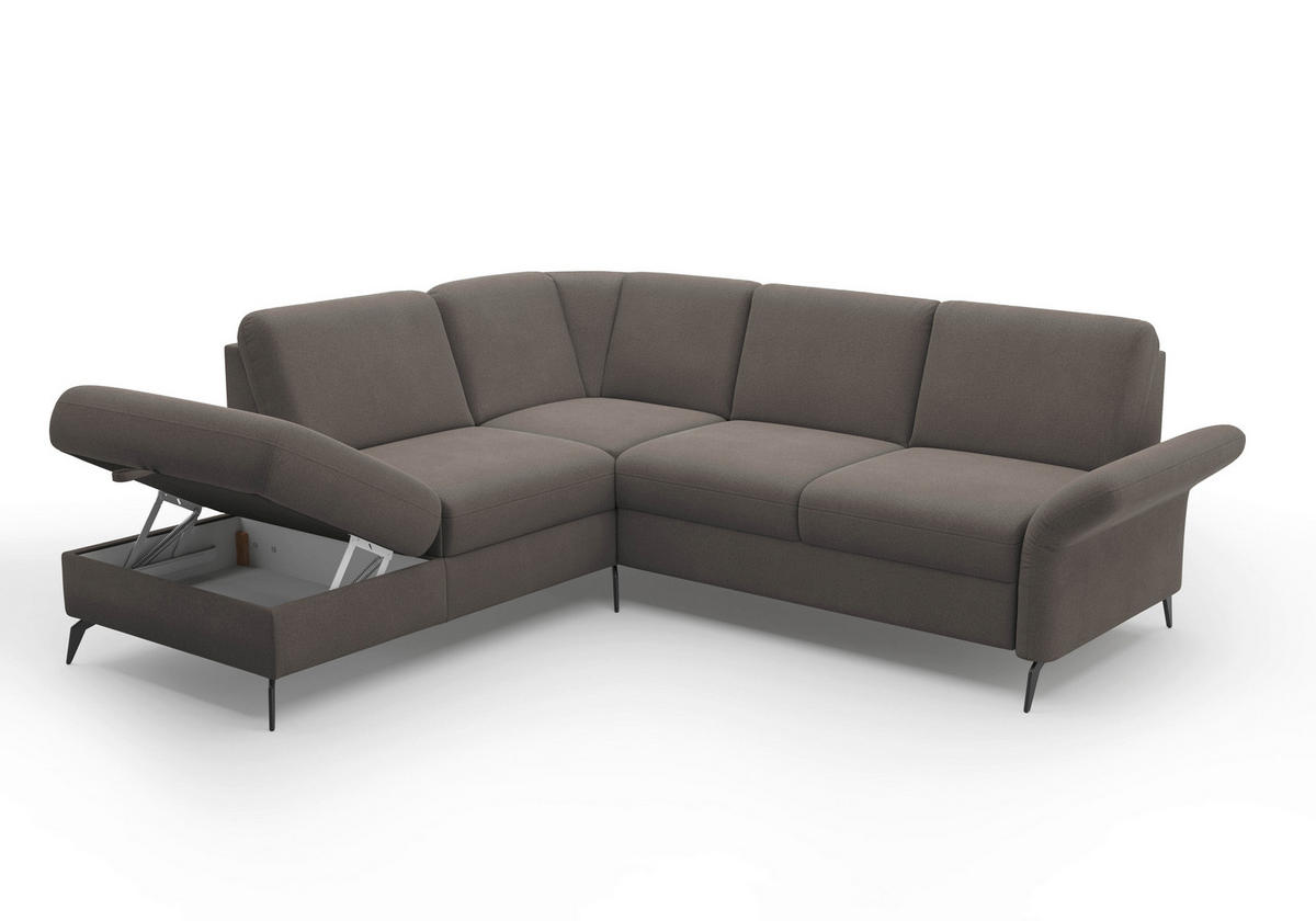 ECKSOFA ROCHELLE E Graphitfarben Flachgewebe  - Schwarz/Graphitfarben, KONVENTIONELL, Textil/Metall (216/240cm) - Sit & More