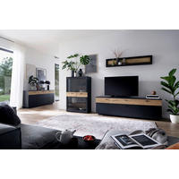 COMODĂ CU UȘI 180/80/44 cm  - culoare lemn stejar/antracit, Design, metal/material pe bază de lemn (180/80/44cm) - Novel