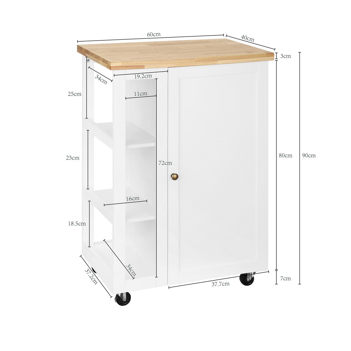 KÜCHENINSEL   in Naturfarben, Weiß  - Messingfarben/Weiß, Basics, Glas/Holz (60/90/40cm) - MID.YOU