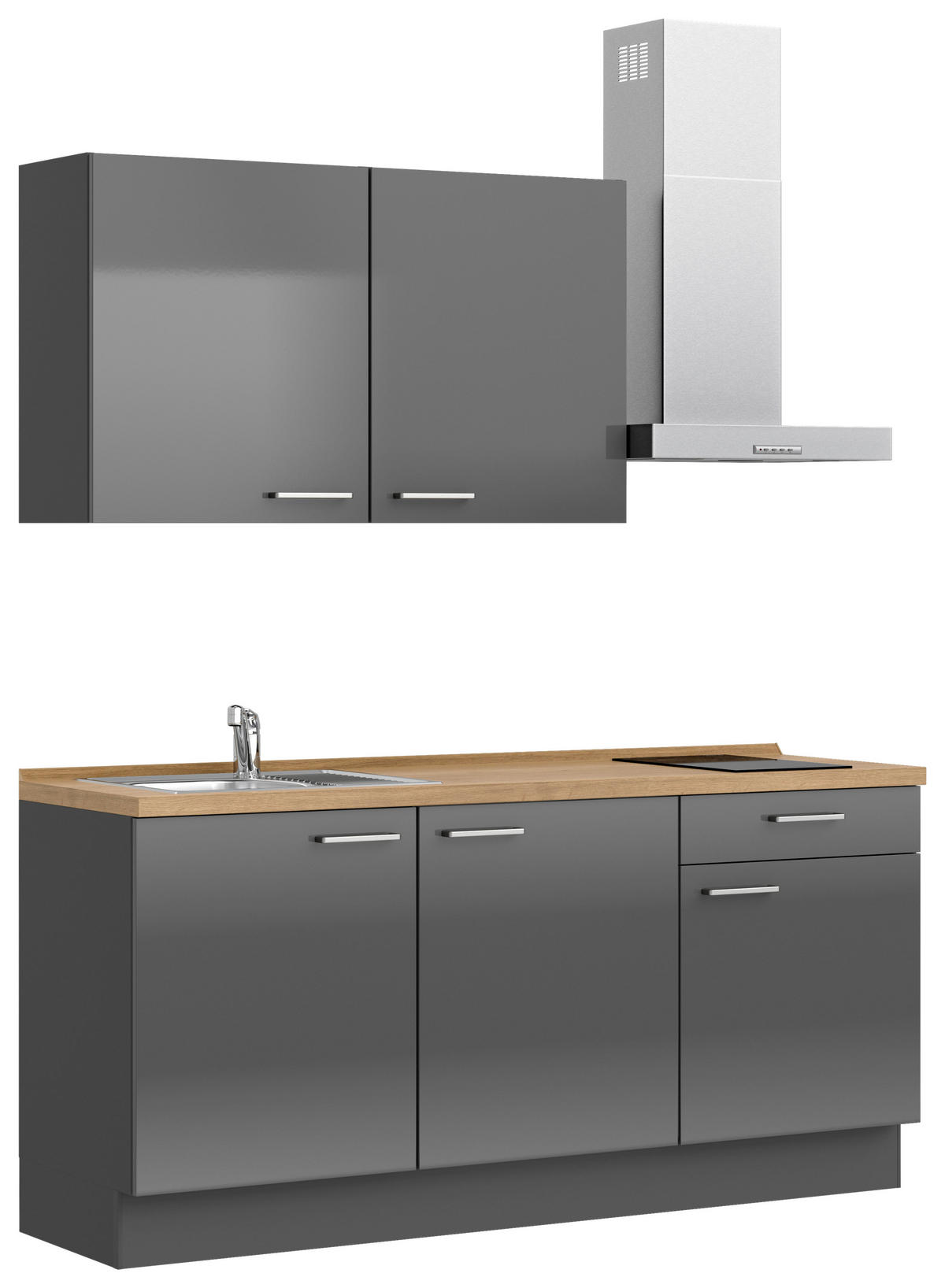 KÜCHENBLOCK Flash 180 cm  in Eichefarben, Schieferfarben  - Schieferfarben/Edelstahlfarben, MODERN, Holzwerkstoff/Metall (180cm) - Nobilia