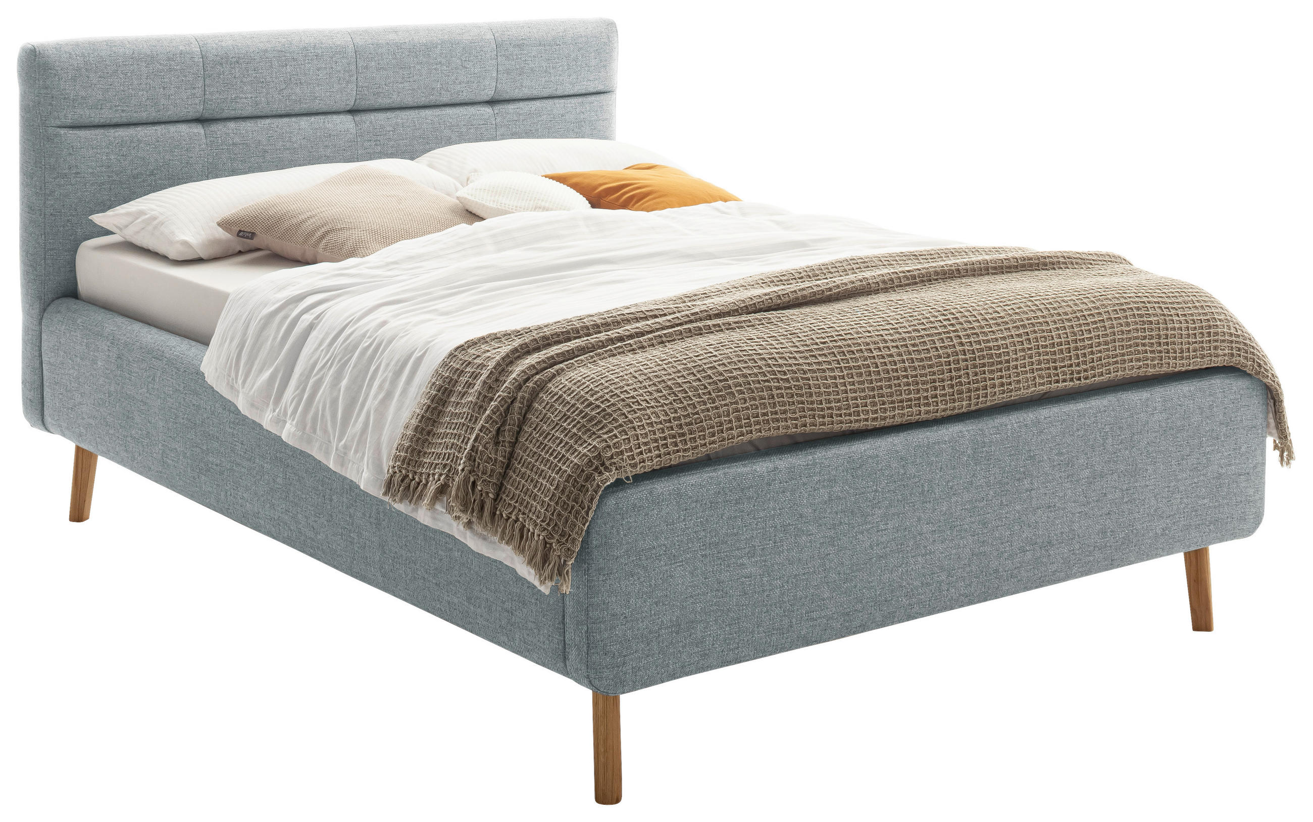 POLSTERBETT Lattenrost, Bettkasten 140/200 cm  in Pastellblau  - Pastellblau/Eichefarben, KONVENTIONELL, Holz/Textil (140/200cm) - Boxxx