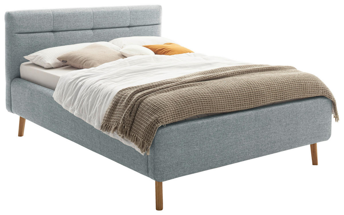 POLSTERBETT Lattenrost, Bettkasten Pastellblau 140/200 cm  - Pastellblau/Eichefarben, KONVENTIONELL, Holz/Textil (140/200cm) - Boxxx